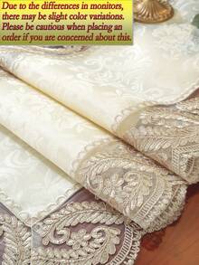 ABEST6522 Home&Living store 100% Polyester Fabric, Delicate Water-Soluble Embroidered Lace Trim, Kitchen Dining Table Runner, Placemats, Cabinet Scarf, Home Decor, Family Gathering, Holiday Decoration, Indoor Outdoor Party Wedding Decorations, 1pc Table Runner - Khaki - View 6
