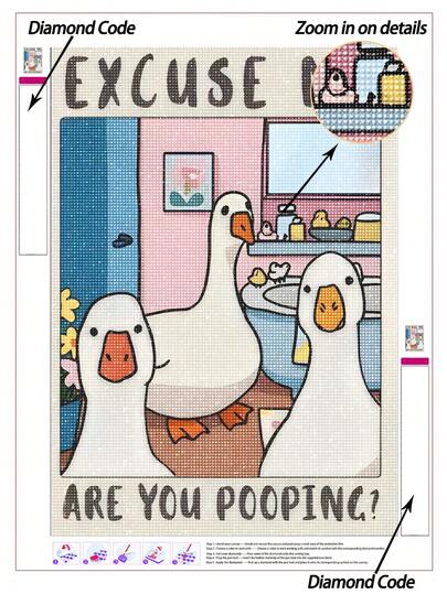 |Tranh đính kim cương 5D tự làm| Hình ảnh những chú ngỗng hài hước trong phòng tắm với dòng chữ vui nhộn, cảnh phòng tắm màu hồng và xanh pastel, các nhân vật ngỗng ngộ nghĩnh và thiết kế chữ tinh nghịch. Tranh trang trí thủ công, bộ dụng cụ khảm đá quý hoàn chỉnh, tự tay làm tranh treo tường, tận hưởng niềm vui khi tự tay thực hiện, món quà tuyệt vời nhất dành cho bạn bè.