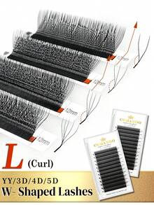 CoMango 12 Pairs L-Curl 3D 4D 5D Pre-Fanned Lash Extension Set, W-Curl 0.07mm Faux Mink Natural Soft Flared Curly Thick Lashes - L - View 3