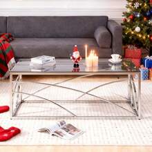 AINPECCA Frame Coffee Table Stainless Steel With Dark Grey Tempered Glass Design Living Room Glass Coffee Table Center Side Table Tempered Glass Top Stainless Steel Frame Modern Rectangular Tea End Table - SVRCL - View 5