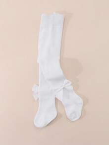 1pc Girls' Solid Color Bow Decor Tights, Suitable For Everyday Wear - White - View 7