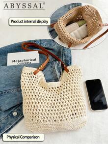 Large Capacity Handmade Woven Straw Bag For Women, 2026 New Beach Holiday Shoulder Tote Bag, Commuter Friendly , Summer,2026 New Summer Woven Tote Bag For Women, Minimalist Hollow Out Straw Bag,New Woven Bag For Women, Lazy Style Large Capacity Crossbody Shoulder Handbag, Lazy Versatile Shoulder Bag For Vacation, New Arrival Women's Large Capacity Crochet Tote Bag - Summer Beach Vacation Open Weave Straw Bag - Boho Shoulder Crossbody Travel Tote For Shopping,Large Capacity Lazy Style Shoulder Bag, Versatile For Beach Vacation, Commute & Travel, Cute Small Fresh Niche Design,Dating,Gift For Girlfriend, Valentine's Day Gift,[US Local Warehouse] - 彩色 - 查看 4
