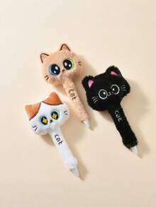 1支创意猫咪主题毛绒笔，卡通按压式中性笔，0.5mm黑色速干圆珠笔，书写工具，学生圆珠笔，适合学校、办公室和开学季使用 - Cat-Themed - 查看 10