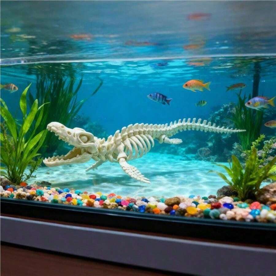 1件逼真沧龙骨骼模型,大型恐龙骨骼模型,带白色鳍和尾巴,适用于水族箱装饰、海洋爬行动物展示、古生物主题礼品,适合收藏家和水族爱好者(用于鱼类) - 歡樂水族 - 查看 1