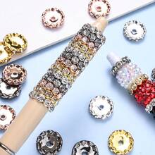 20pcs 15mm Fashion Gold & Silver Wave Shaped Transparent Rhinestone Spaced Beads, Shiny Diamond Rondelle Bead, Perfect For Jewelry Making Bracelet Necklace Earrings DIY Pen Bead Decoration Craft - Wave-shaped Drill Bit - View 5