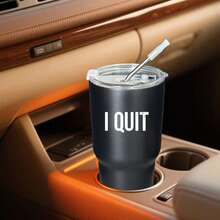 30oz Stainless Steel Tumbler Black White Options,  I Quit Graphic Cups, Insulated Travel Coffee Mug With Lid And Straw , Double Wall Vacuum Reusable Travel Cups, Funny Birthday Party Gift For Women & Men - 黑色 - 查看 2