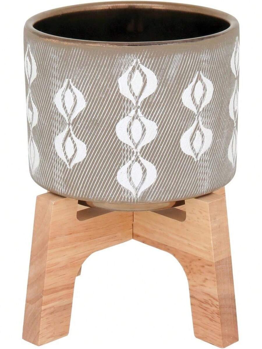 Decorative Plant Pot With Ceramic Stand, 19x17x17cm, Gray - Một cỡ - Xem 1