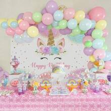 1pc Unicorn Theme Birthday Decoration Backdrop, Suitable For Girls' Party, Pastel Rainbow Glitter Stars Polka Dots Happy Birthday Banner, Photo Prop, Suitable For Indoor And Outdoor, Applicable For Home Decor, Party, Birthday, Anniversary And Studio Props - View 2