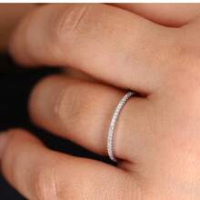 925 Sterling Silver Luxury Single Row Cubic Zirconia Ring, Micro-Pave Fully Iced Out Thin Band Ring, Party/Birthday Gift, Wholesale - Silver - View 3