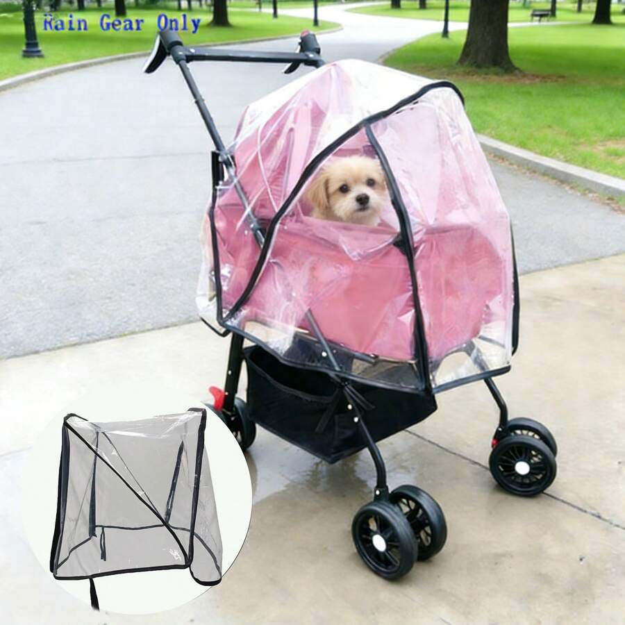 Pet Stroller Rain Cover, Windproof, Rainproof, Dustproof, Made Of EVA Material, Transparent Rain Cover, Double Zipper Design, Cat/Dog Outdoor Rain Gear, Front And Rear Access [Rain Cover Only, Stroller Not Included]