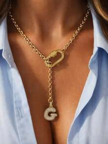 1pc Women's Round Bead Chain Necklace With 3D Letter Pendant And Mountain-Shaped Clasp, Elegant Sophisticated Fashion Design, Suitable For Holidays Or Parties - Golden - View 26