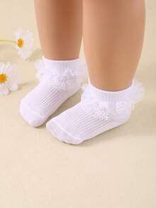 10/5/1 Pairs Set Baby Girls Lace Trim Dance Socks, Featuring Unique Loose Lace Edge Design, Non-Binding, Suitable For 0-36 Months Baby Girls Party And Gift Wearing. These Adorable Socks Are Made Of Comfortable Breathable Fabric, Soft And Cozy, Matching With Various Outfits And Dresses, Perfect Valentine's Day Gift. - Multicolor - View 8