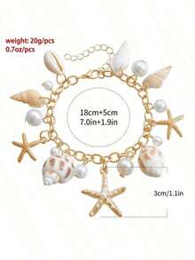 1pc Bohemian Style Alloy & Pearl Ladies' Beach Bracelet With Seashells, Sea Snails And Starfishes, Summer - 彩色 - 查看 3