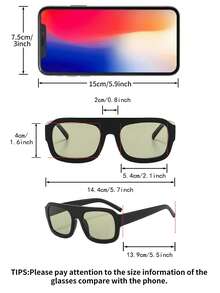 1副男士黑色方形PC框眼镜，街头休闲风，简约纯色时尚眼镜 - 黑色 - 查看 4