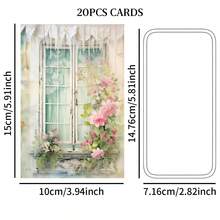 20pcs Vintage Floral Window Wall Decal Set - Pink Retro Cottage Window Poster, Elegant French Country Style Bedroom Wall Art Decor - A - View 3