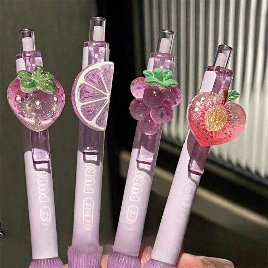 Bolígrafo con diseño unisex de uva y fresa con aroma, bolígrafo de tinta transparente morada que alivia el estrés para estudiar - 0,5 mm - Ver 1