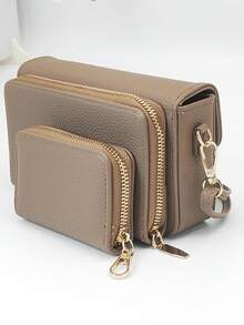 MINGYOU New Mini Crossbody Wallet, Fashionable Embroidery, Soft Double Zipper, Multifunctional Large Capacity Phone Bag, Sweet Cute Refined Ladies Young Student Crossbody Bag, Suitable For Shopping, Dating, Gift - Camel - View 6