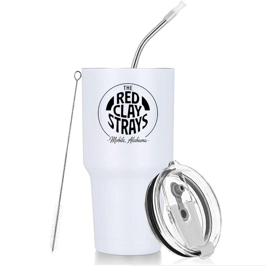 30oz Stainless Steel Tumbler Black White Options, The Red Clay Strays Mobile Graphic Cups, Insulated Travel Coffee Mug With Lid And Straw , Double Wall Vacuum Reusable Travel Cups, Funny Birthday Party Gift For Women & Men - trắng - Xem 1