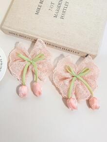2 Stück Modische süße rosa große Mesh-Schleife Tulpenblumen Haarspangen für Frauen, elegante minimalistische Prinzessin Mesh-Schleife Quasten Blumen Haarschmuck, geeignet für den täglichen Gebrauch, Fotografie, Haarspangen - Pink - Übersicht 10