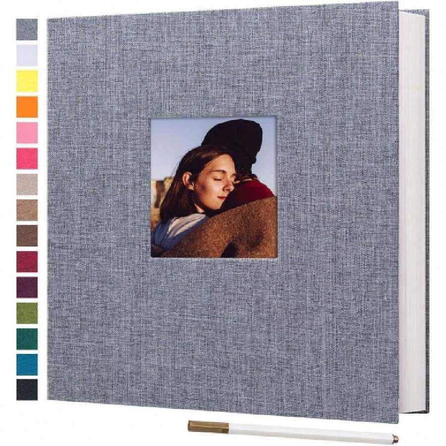 Large Photo Album Self Adhesive 4x6 5x7 8x10 Pictures Linen Cover 40 Blank Pages Magnetic DIY Scrapbook Albums With A Metallic Pen (Gray),41742415 - A - View 1