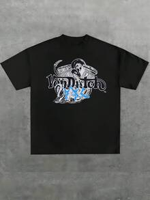Size Plus 1pcs Snake And Engine Print T Shirt Garage Culture 100% Cotton T Shirt Streetwear Casual Round Neck Short Sleeve Men's Graphic Tee Vintage They Are Excellent Gifts For Friends And Family - Black - View 1