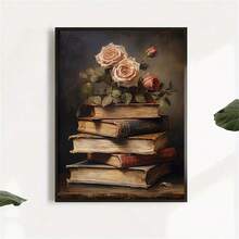 Vibrant Dark Academia Style Canvas Art - Exquisite Floral And Book Themed Gothic Wall Decor Painting, Frameless Modern Poster Design, Suitable For Living Room, Bedroom, Office And More - Perfect For Book Lovers And Art Enthusiasts, Also An Ideal Wall Art Gift For Birthdays, Graduations And Other Occasions. - Multicolor - View 24