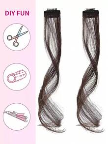 Synthetic Long Side Air Bangs Wavy Curly Clip In Fringe Bangs Wig Front Side Bangs Hairpiece Hair Extensions For Women Girls Daily Party Wedding Wear - Multicolor - View 3