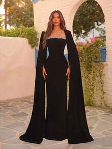 ADYCE Women's Tube Sash High Waist Maxi Slit Party Dress Formal Evening Gown - Black - View 7