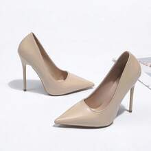 新款韩版漆皮尖头超高跟鞋，性感优雅黑色职业女鞋 - 杏色 - 查看 8