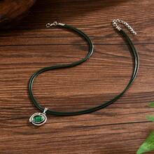 Retro Bohemian Style Green Resin Oval Jewelry Set, PV Double-Layer Necklace & Earrings, Women's Party Statement Jewelry Set, Gift - Necklace - View 7