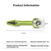 Melon Baller Scoop Set 4 In1 Fruit Cutters Shapes Watermelon Scooper Fruit Scooper And Baller Stainless Steel Fruit Carving Tool - Green - View 7