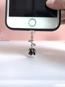 Enchufe antipolvo de aleación de rosa negra 3D con mosquetón y cuerda, accesorio multifuncional para teléfono, colgante para bolso, compatible con iPhone y puerto Tipo-C, regalo para amigos - Multicolor - Ver 6