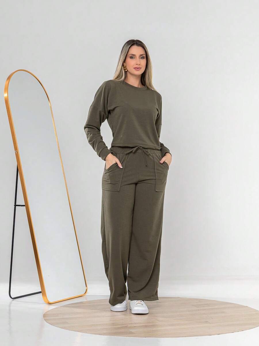 Sweatshirt And Pants Set (C3028) - Army Green - View 1