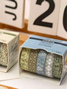 5 Rolls/Box Retro Plant And Floral Pattern Washi Tape, Green Element Decorative Tape, Suitable For Scrapbooking And Planner Decoration, A Gift For Friends - Sets - View 9