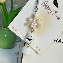 Cute Cat Element 1pc Cute Cartoon Cat Charm Heart & Bow Beaded Phone Strap Personalized CCD Camera Accessory Spring Birthday Gift - Multicolor - View 9