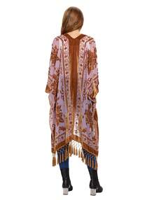 WeHello Women's Boho Burnout Velvet Kimono Long Cover Up With Tassel Casual Cardigan Shawl Flowy Fabric Beachwear Suit Womenswear Clothes Swimwear Coverups SpringStatements - 紫丁香色 - 查看 7