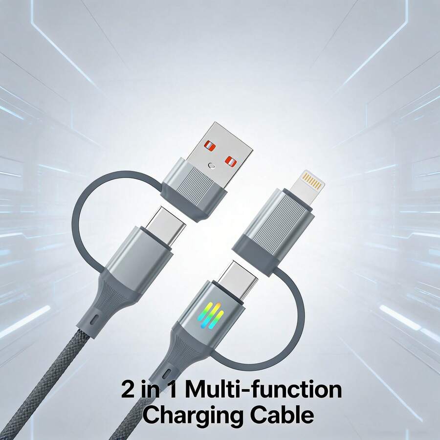 四合一数据线，USB-A/USB-C/Lightning多功能转换充电线，高速数据传输和快速充电，兼容 17/16 Pro Max/16 Pro/16 Plus/16/15/14/13/12/11/XS/XR/8/7/6、S26/S25/S24/S23/S22/S21 Ultra Plus等机型。 - 灰色 - 查看 1