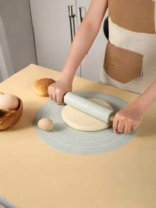 2pcs Baking Tool Set, Includes Silicone Rolling Pin With Measurement Scale, Silicone Baking Mat, Wooden Handle Design Suitable For Pizza, Pie, Pastry, Pasta, Cookies And Other Home Baking - Multicolor - View 2