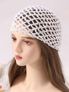 1顶女士Y2K可爱休闲风时尚撞色亮片镂空透气手工针织帽，适合外出、摄影、日常佩戴，渔夫帽 - 亮片 - 查看 4