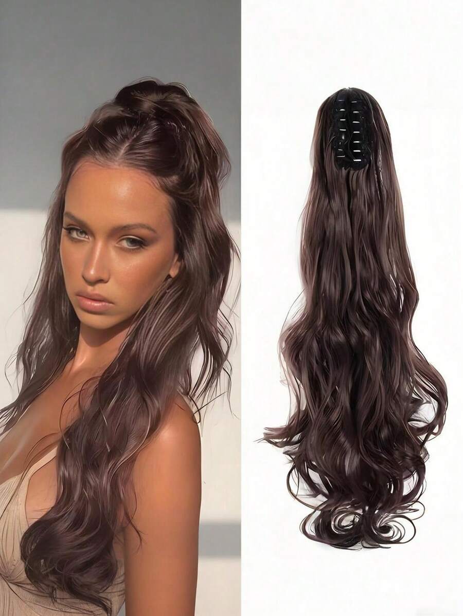 15 Inch Synthetic Clip-In Curly Wavy Ponytail Hair Extensions, Brown And Blonde Tones Thickening Hair Pieces, Suitable For Daily Wear And Party To Increase Hair Volume - Multicolor - View 1