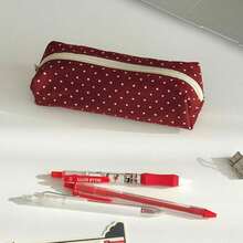Large Capacity Pencil Case/Storage Pouch With Polka Dot Pattern, Colorful Pastel Design, Cute, Instagrammable, Korean Style, Simple, Stylish, Multifunctional, Perfect For High School, Middle School, And Female Students, Perfect For Stationery And Cosmetics Storage, Back To School, New Life, And Gifts - 1 mảnh màu đen - Xem 12
