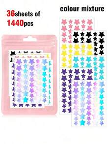 2160pcs Pink, Black, White, Blue, Purple, Green Star Pattern E-Star Face Stickers, Essential For Photography, Face Painting, Suitable For Various Parties, Gatherings And Fun Activities. Available In 1800/1440/1080/720/360/40pcs Sets, Affordable Price, Can Be Used For Room Decoration, Vanity, Travel, Bedroom, Makeup Accessories, Christmas Gifts, Cheap Goods, Gifts, Women Gifts, Christmas Presents,Giveaways,Travel,Cheap Stuff,Travel Essential XIRC - 多色 4 - 查看 13