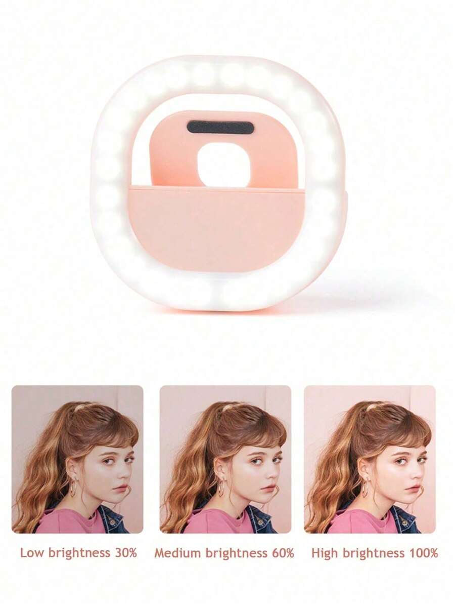 1pc Pink LED Selfie Ring Light, Rechargeable Mini Beauty Fill Light For Live Streaming & Selfie - A - View 1