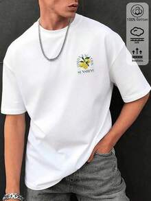 Unisex Christmas Cotton T-Shirt With Lemon And Leaf Print, Casual And Comfortable Cut For Spring And Summer, StyleHot Item. - 白色 - 查看 4