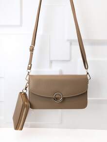 MINGYOU New Mini Crossbody Wallet, Fashionable Embroidery, Soft Double Zipper, Multifunctional Large Capacity Phone Bag, Sweet Cute Refined Ladies Young Student Crossbody Bag, Suitable For Shopping, Dating, Gift - Camel - View 2