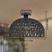 1PC, Vintage Rattan Pendant Light | Creative Handmade Woven Ceiling Light | Bedroom Living Room Dining Room B&B Decorative Lighting, E27 Socket, Bulb Not Included - Black - View 9