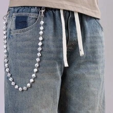 1pc Fashion Colorful Rhinestone Ball Pants Chain Personality Jeans Chain Dice Black 8 Exquisite Pocket Chain Men's Waist Chain Fashion  Accessories - White - View 16