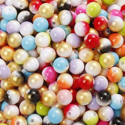 100/200pcs 6/8mm Acrylic Gradient Dual Color Round Beads, For Jewelry Making Earrings Necklace Bracelet Phone Chain And Crafts Accessories