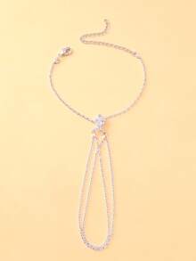 1 pièce Nouvelle chaîne de doigt florale liée, bracelet de bijoux pour la main avec fleur en zircone minimaliste, style Ins pour femmes - fleurs - Voir 2