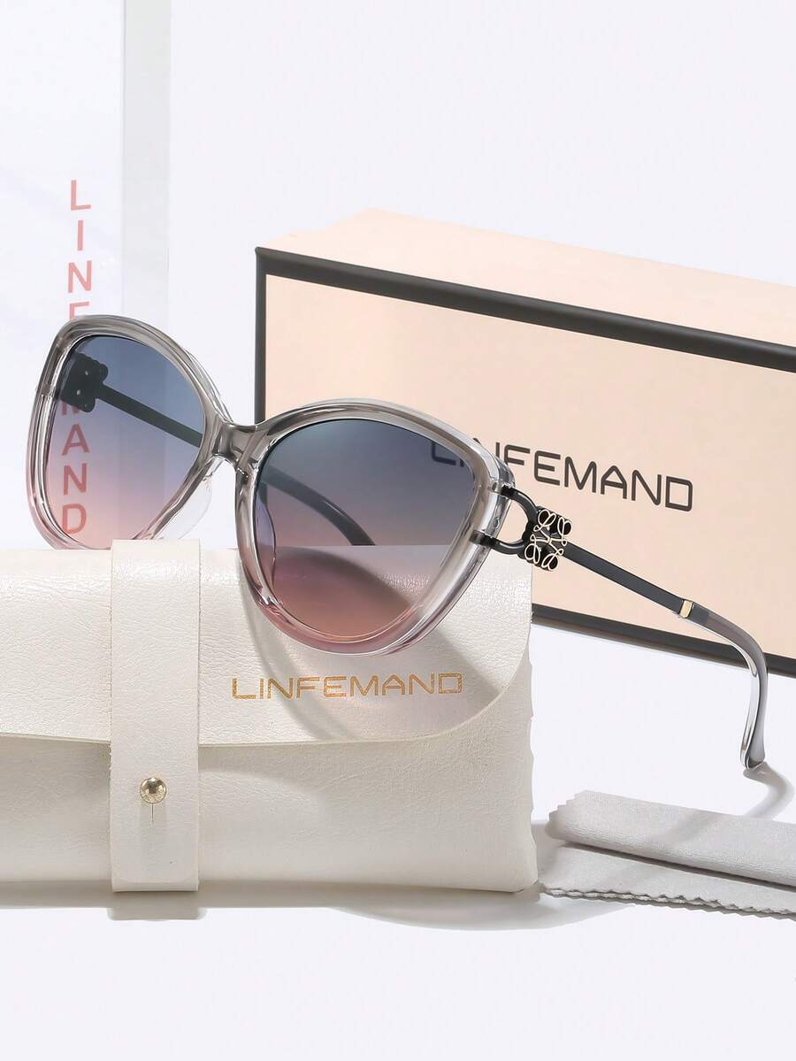 Gafas de sol con montura grande de ojo de gato LINFEMAND, templos exquisitamente tallados, forma facial favorecedora, de moda y versátil, esenciales para ir al trabajo, vacaciones, fotografía, regalo para fiestas - Multicolor - Ver 1